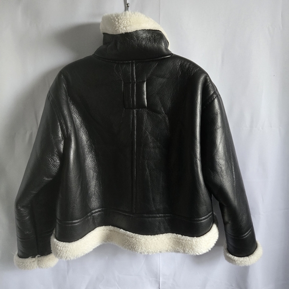 Unbranded Black Faux Sherling Aviator Jacket Size 12 - Picture 6 of 9